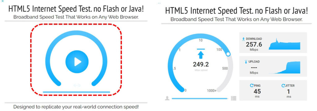 OpenSpeedTest 인터넷 속도 측정 예시 사진