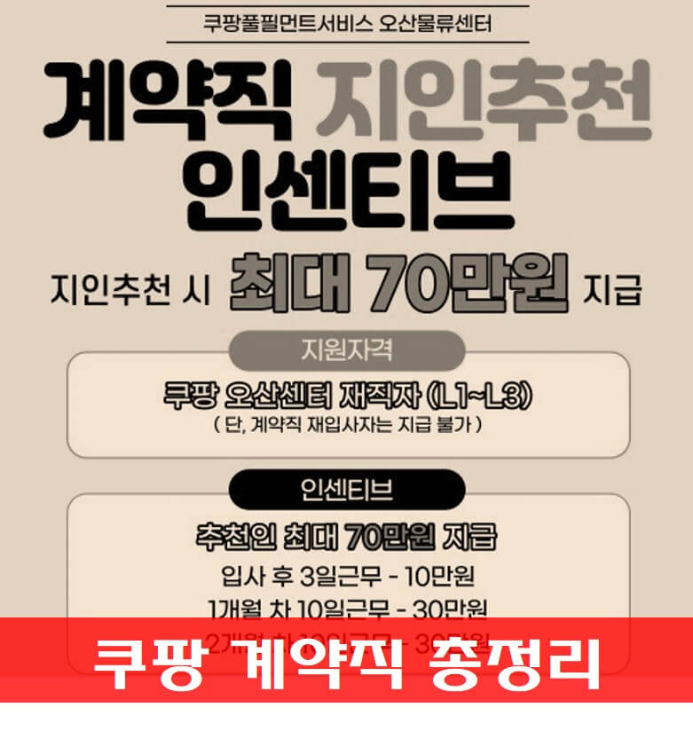 쿠팡 계약직 채용 공고 예시 사진